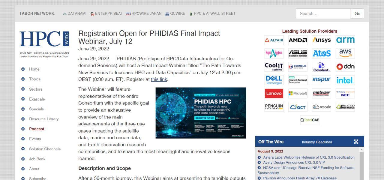 Registration Open for PHIDIAS Final Impact Webinar, July 12