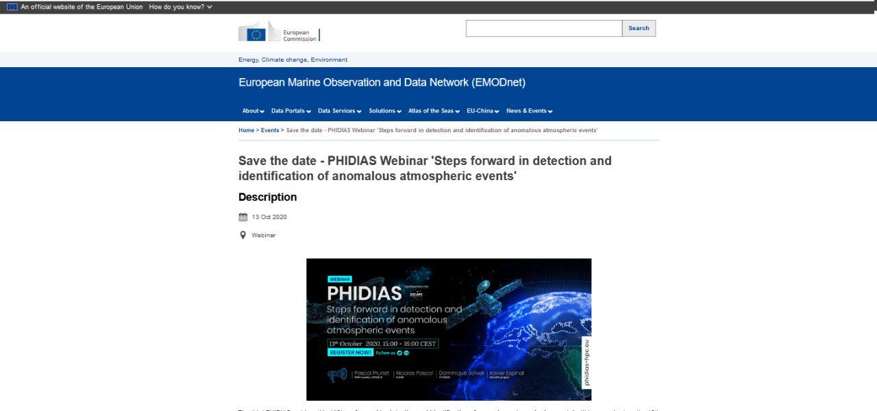 Save the date - PHIDIAS Webinar 'Steps forward in detection and identification of anomalous atmospheric events' 